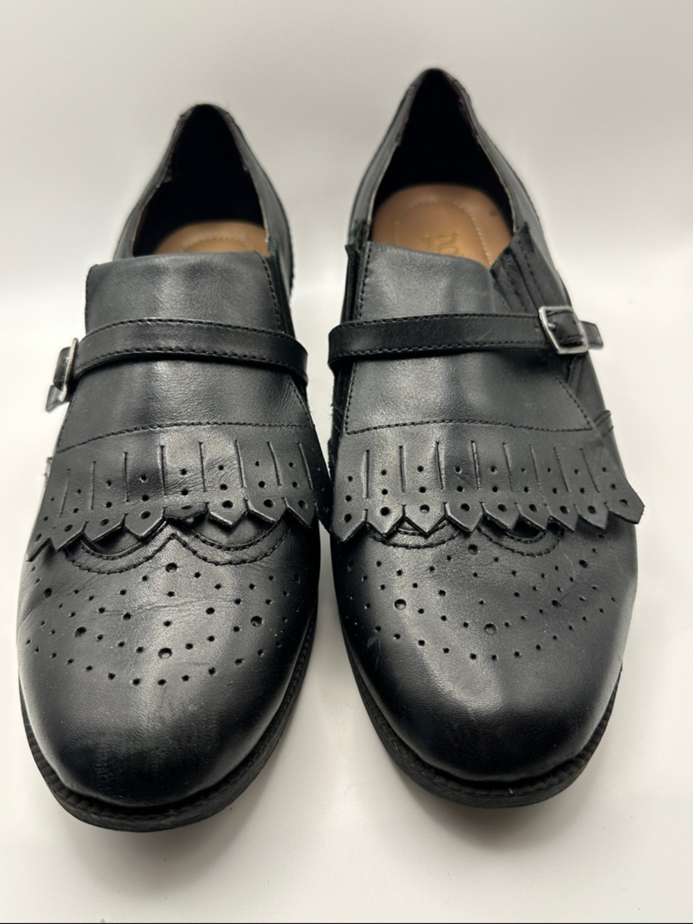 hotter Black Fringe Brogue Monk Strap Loafers